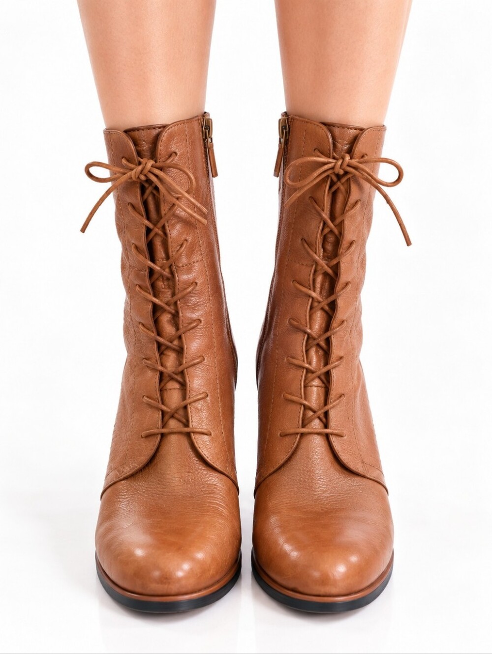 Franco Sarto Brown Leather Lace Up Block Heel Boots | Size 11 - Picture 4 of 10